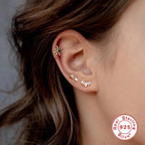 Multicolor Zircon Crown Stud Earrings 925 Sterling Silver Cartilage Piercing
