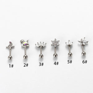 16G Rod Screw Ear Bone Stud Earrings Flower Zircon Earring for Teens