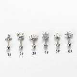 16G Rod Screw Ear Bone Stud Earrings Flower Zircon Earring for Teens