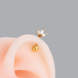 16G Rod Screw Ear Bone Stud Earrings Flower Zircon Earring for Teens