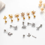 16G Rod Screw Ear Bone Stud Earrings Flower Zircon Earring for Teens