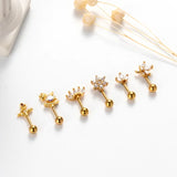 16G Rod Screw Ear Bone Stud Earrings Flower Zircon Earring for Teens