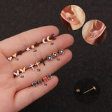Personality Piercing Stud Earrings for Women Cross Heart Stainless Steel