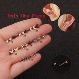 Personality Piercing Stud Earrings for Women Cross Heart Stainless Steel