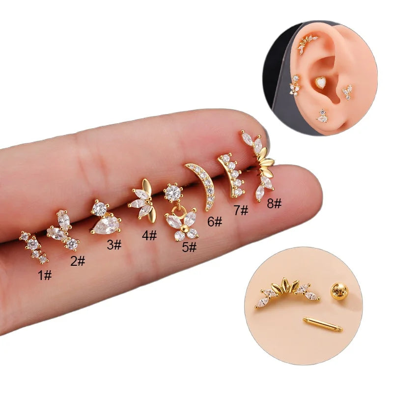 Butterfly Stud Earrings for Women Stainless Steel Ear Cuffs Teens