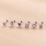 Purple Zircon Cross Flower Earrings Stainless Steel Piercing Stud
