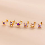 Purple Zircon Cross Flower Earrings Stainless Steel Piercing Stud