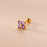 Purple Zircon Cross Flower Earrings Stainless Steel Piercing Stud