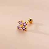 Purple Zircon Cross Flower Earrings Stainless Steel Piercing Stud