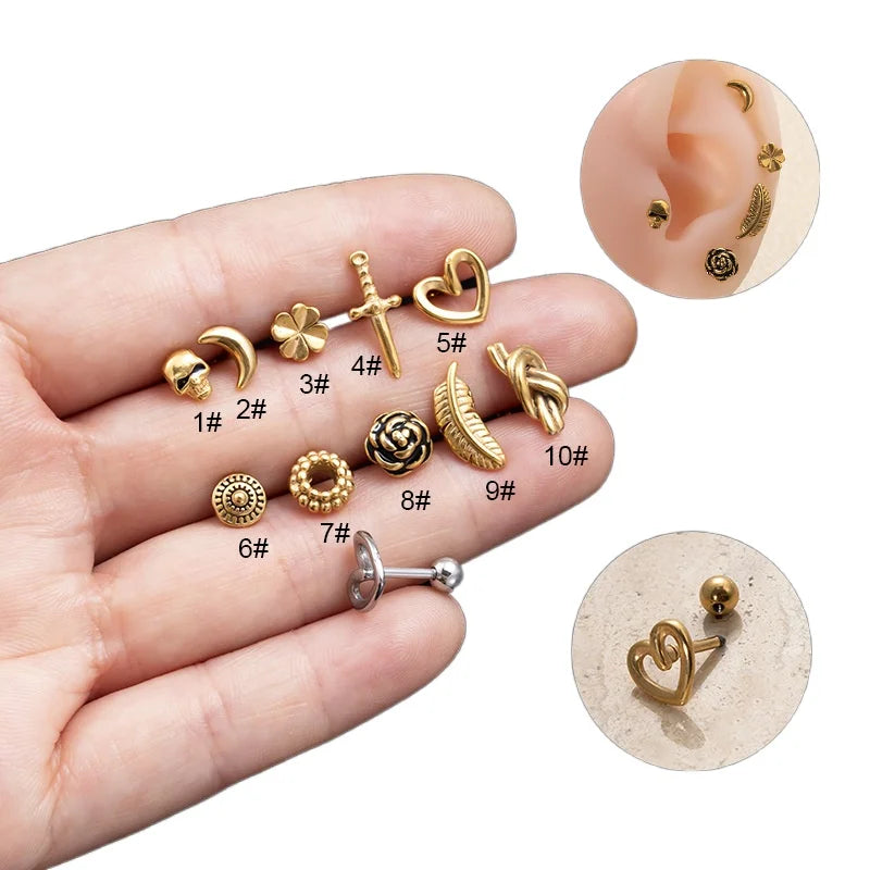 Stainless Steel Earring Piercing Rod Screw Stud Earrings for Women Men's Retro
