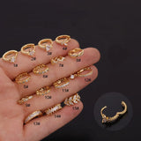 Stainless Steel Plate Silver Hoop Earrings Zircon Star Leaf Hoops Jewelry