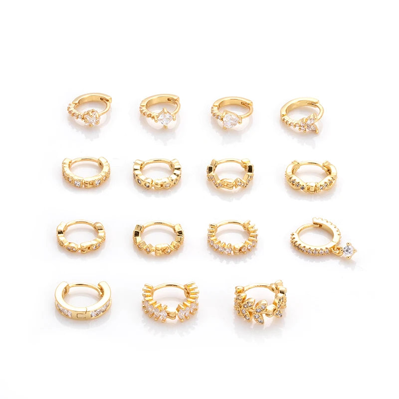 Stainless Steel Plate Silver Hoop Earrings Zircon Star Leaf Hoops Jewelry