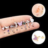 Stainless Steel Thin Rod Ear Bone Studs Purple Butterfly Heart Earrings