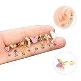 Stainless Steel Thin Rod Ear Bone Studs Purple Butterfly Heart Earrings
