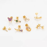Stainless Steel Thin Rod Ear Bone Studs Purple Butterfly Heart Earrings