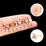 Stainless Steel Thin Rod Ear Bone Studs Purple Butterfly Heart Earrings