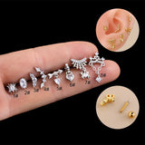 Zircon Stainless Steel Earrings for Women Piercing Heart Spider Dangle Stud