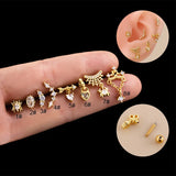 Zircon Stainless Steel Earrings for Women Piercing Heart Spider Dangle Stud