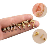 Zircon Stainless Steel Earrings for Women Piercing Heart Spider Dangle Stud