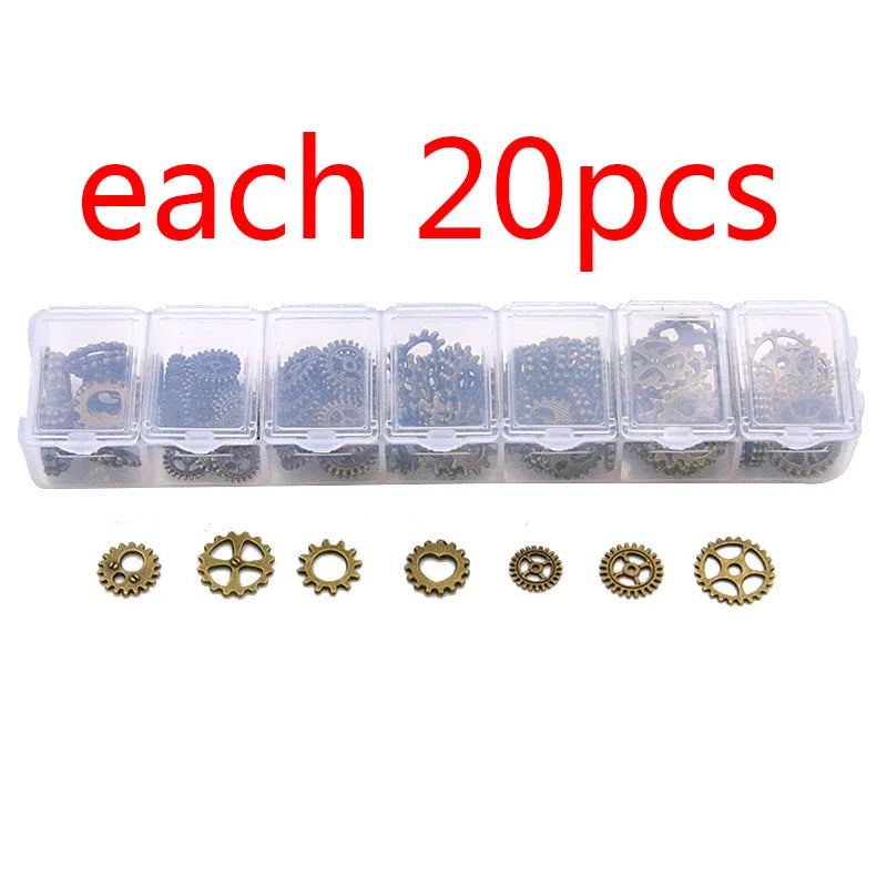 140Pcs 3 7 Styles Steampunk Gears Charm Box For DIY Jewelry