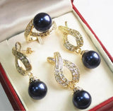 AAA 12mm Shell Pearl Pendant Necklace Earrings Ring Set