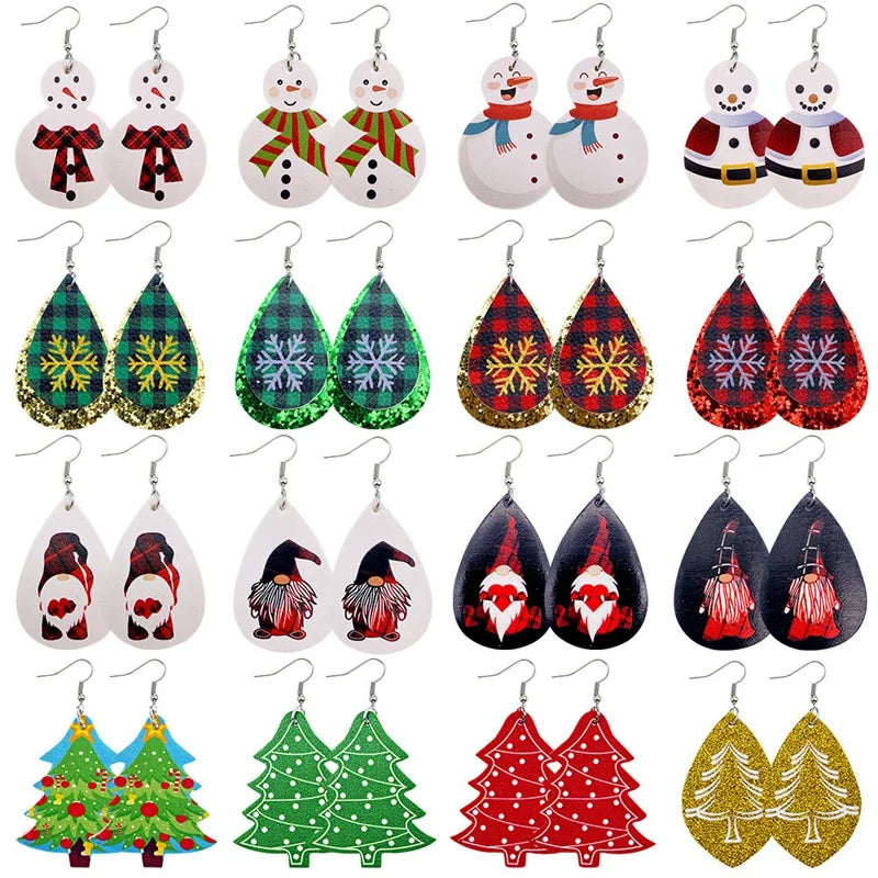 Christmas Dwarf Snowman PU Leather Earrings Ornaments