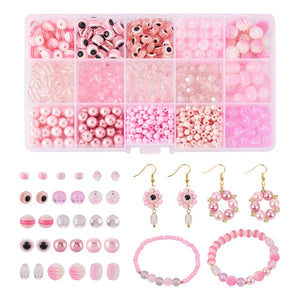 DIY Beaded Dangle Earring Pendant Kit Pink Acrylic Beads Evil Eye Links