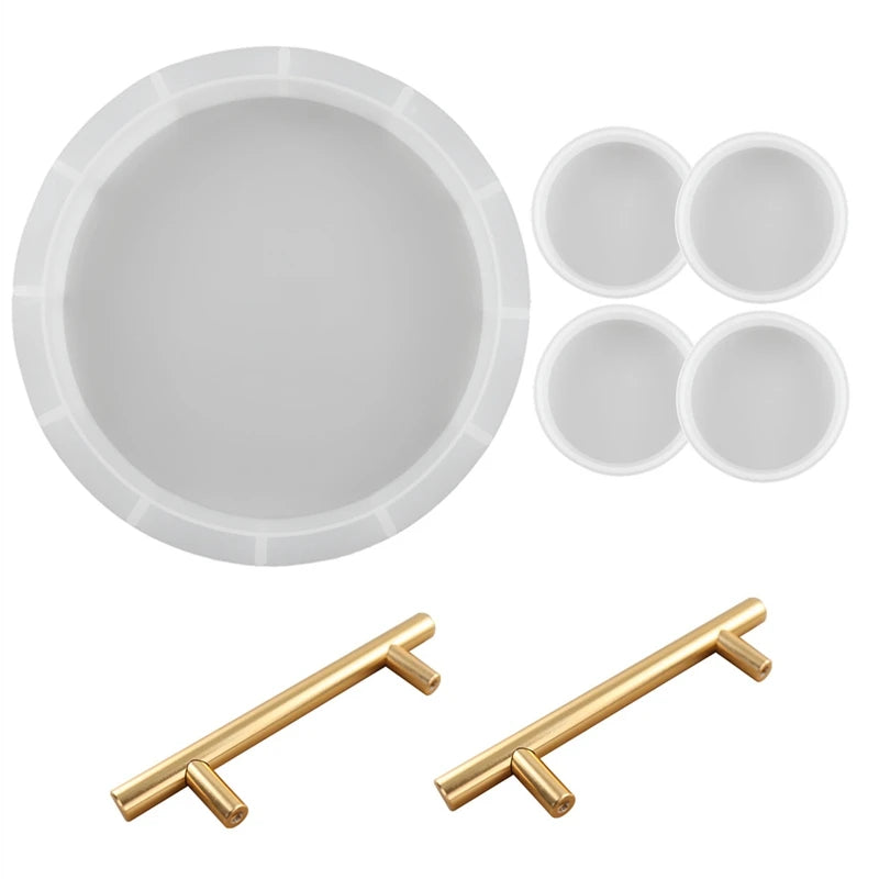Crystal Epoxy Resin Coaster Mould Round Tray Silicone Mould with Handles