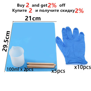 Epoxy Resin Tool Kit Gloves Stirring Bars Silicone Mat Cup 100ml