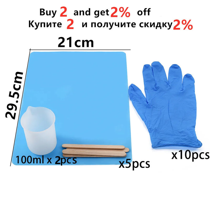 Epoxy Resin Tool Kit Gloves Stirring Bars Silicone Mat Cup 100ml