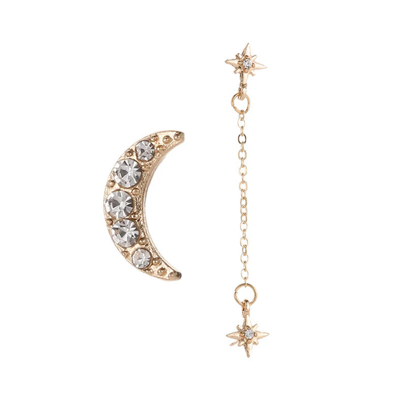 Stainless Steel Double Star Moon Stud Earrings Set Women Jewelry