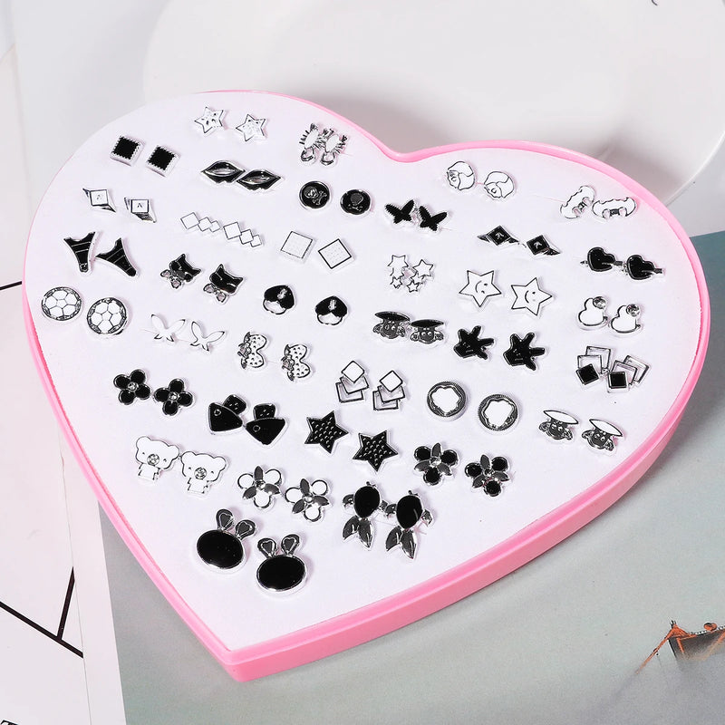 36 Pairs Cartoon Stud Earrings Set Crystal Hypoallergenic Plastic Jew