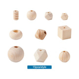 Natural Wood Beads Unfinished Round Geometric Polygon Bicone Spacer Wooden Beads