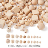 Natural Wood Beads Unfinished Round Geometric Polygon Bicone Spacer Wooden Beads