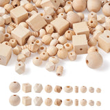 Natural Wood Beads Unfinished Round Geometric Polygon Bicone Spacer Wooden Beads
