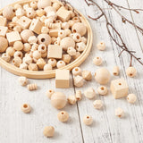 Natural Wood Beads Unfinished Round Geometric Polygon Bicone Spacer Wooden Beads