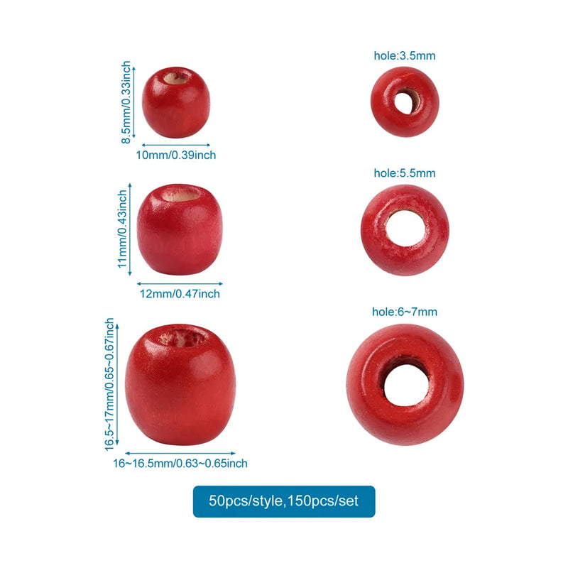 Wooden Barrel Rondelle Big Hole Beads for Jewelry Macrame Crafts Red Brown