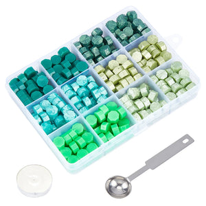 Green Sealing Wax Particles 363pcs + Spoon & Candle for Retro Seal Stamp