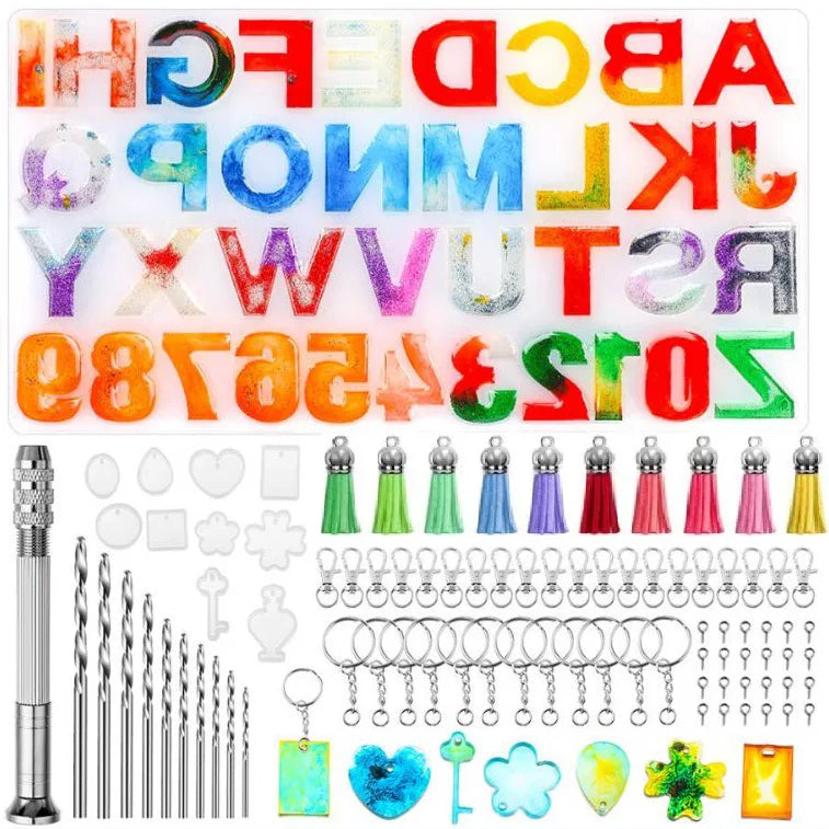 Silicone Alphabet Resin Molds Metal Keychain DIY Kit