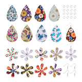 Teardrop Flower PU Leather Pendants Earrings Kit for DIY Dangle Earrings