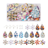 Teardrop Flower PU Leather Pendants Earrings Kit for DIY Dangle Earrings