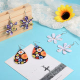 Teardrop Flower PU Leather Pendants Earrings Kit for DIY Dangle Earrings