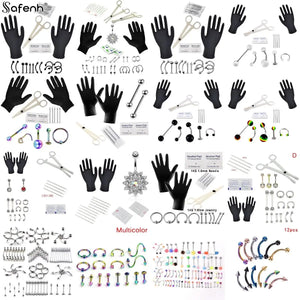 Body Jewelry Piercing Kit with Tools Gloves Needles Ear Plug Prong Studs