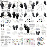 Body Jewelry Piercing Kit with Tools Gloves Needles Ear Plug Prong Studs