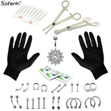 Body Jewelry Piercing Kit with Tools Gloves Needles Ear Plug Prong Studs