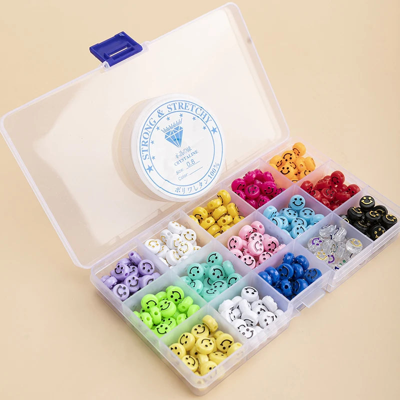 300pcs Acrylic Smiley Spacer Beads Set for DIY Bracelet Craft