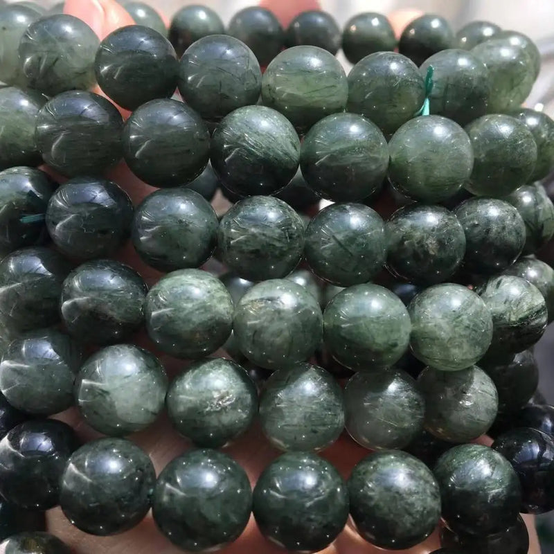Natural Green Rutile Bracelet Beads 10-11mm