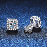 1ct D Moissanite Square Stud Earrings Women 925 Sterling Silver Platinum Finish