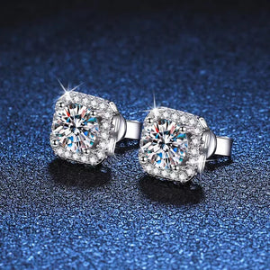 1ct D Moissanite Square Stud Earrings Women 925 Sterling Silver Platinum Finish