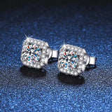 1ct D Moissanite Square Stud Earrings Women 925 Sterling Silver Platinum Finish